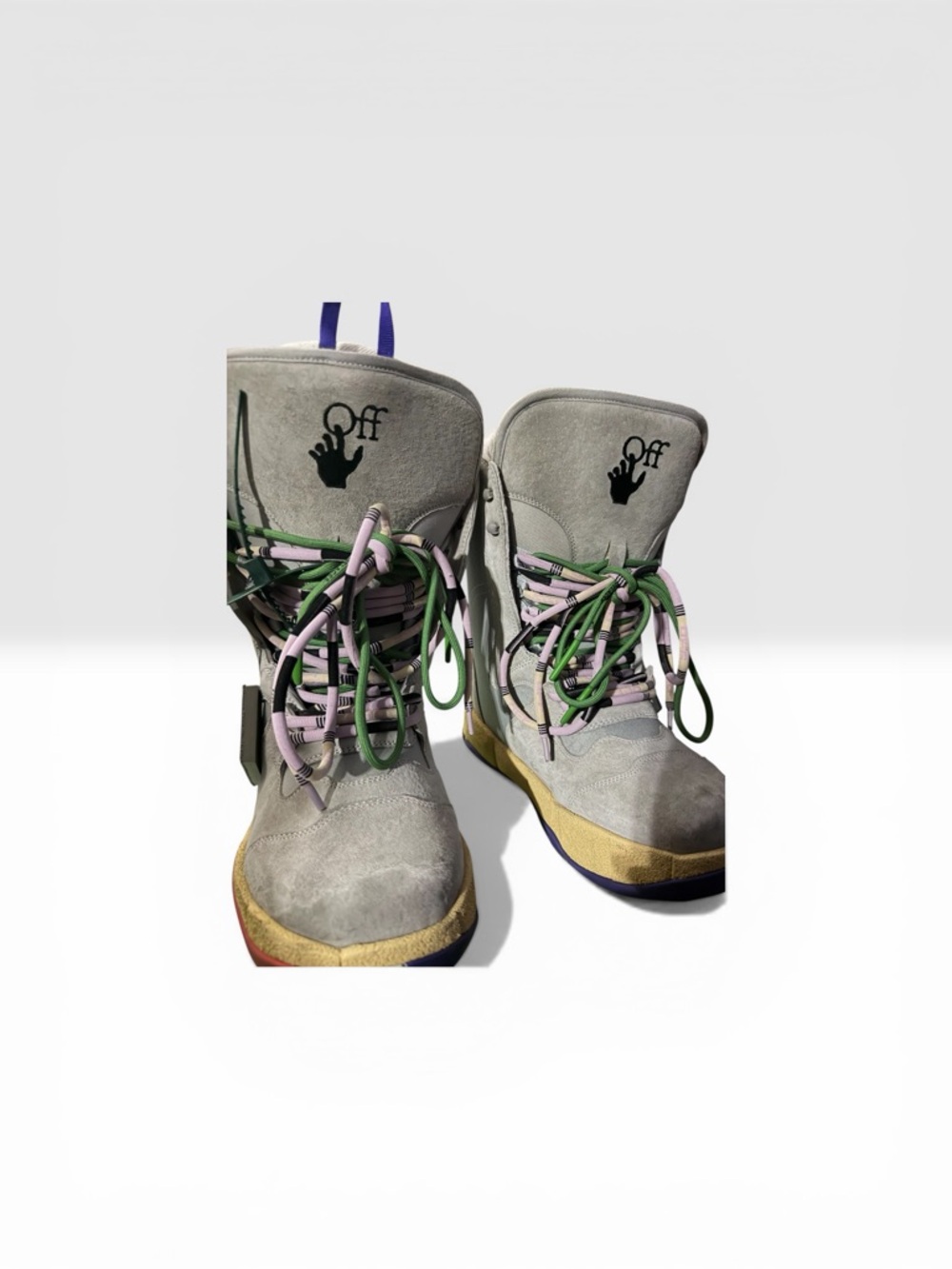 Off-White Grey Suede Boots with Multicolor Laces Sz 38